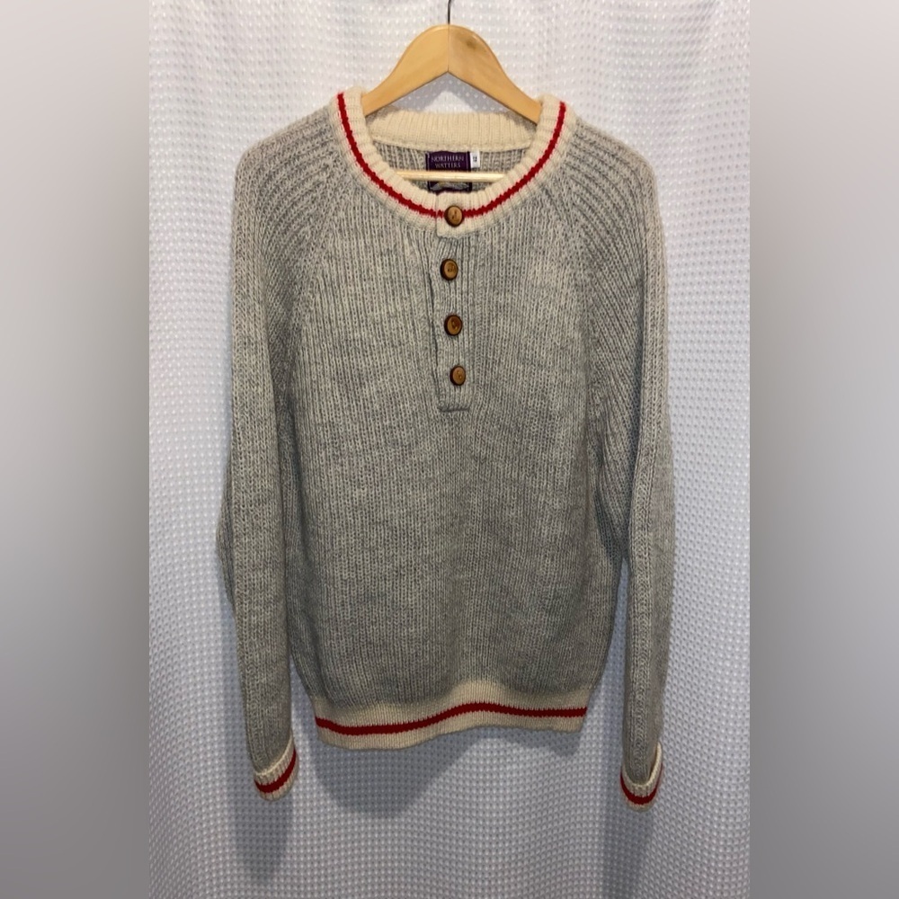 Northern Watters Knitwear Worksock 4 Button gray Pullover wool sweater‎ sz Large